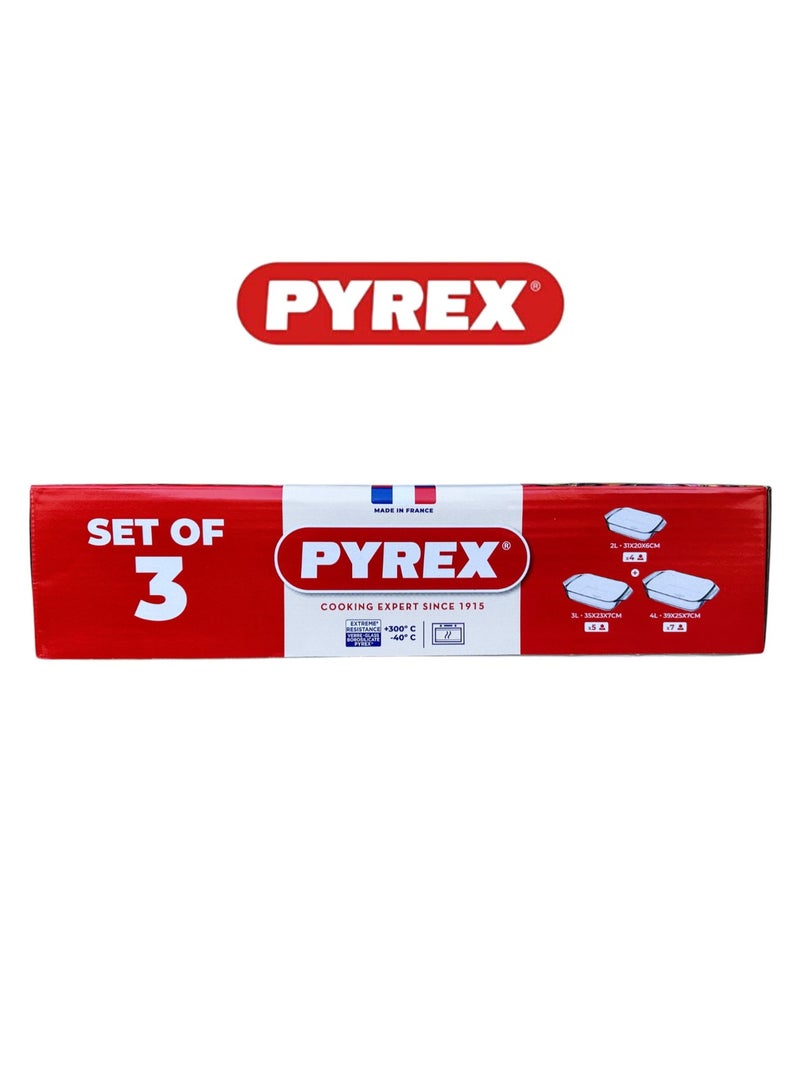 بيريكس Pyrex Roaster Rectangle Set of 3, Oven, Microwave, Freezer, and Dishwasher Safe Clear  - Image 3