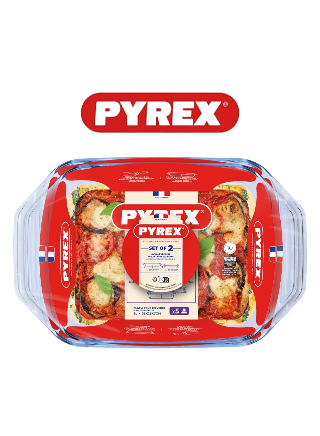 PYREX Pyrex Irresistible Roaster Rectangle Set - 4L + 3L, Oven, Microwave, Freezer, and Dishwasher Safe 