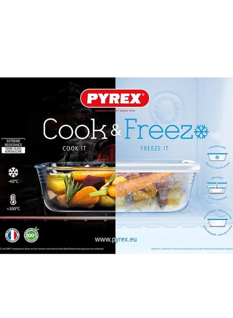 PYREX - Pyrex Cook & Freeze Rectangular Glass Dish with Plastic Lid (0.8L) – Oven, Microwave, Freezer & Dishwasher Safe - Image 1