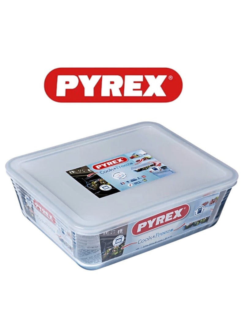 PYREX - Pyrex Cook & Freeze Rectangular Glass Dish with Plastic Lid (0.8L) – Oven, Microwave, Freezer & Dishwasher Safe - Image 1