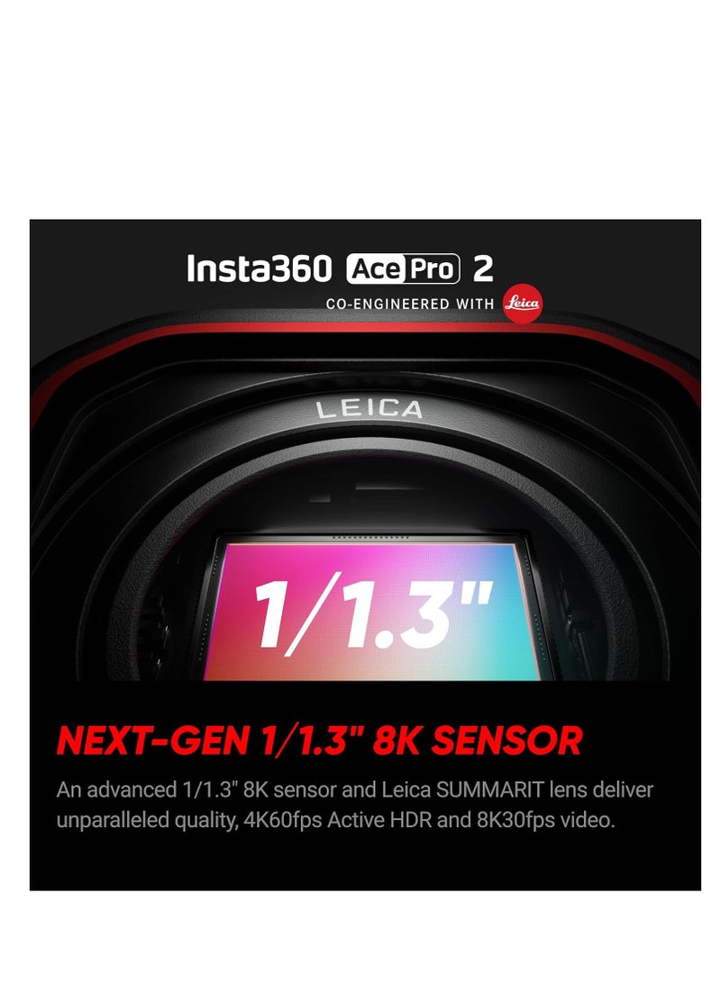 انستا 360 - Ace Pro 2 Action Camera Bundle, 1/1.3" CMOS Sensor, Active HDR Capture, 157° Wide-Angle Leica f/2.6 Lens, FlowState Stabilization, Horizon Lock, Dual Battery Included - Image 1