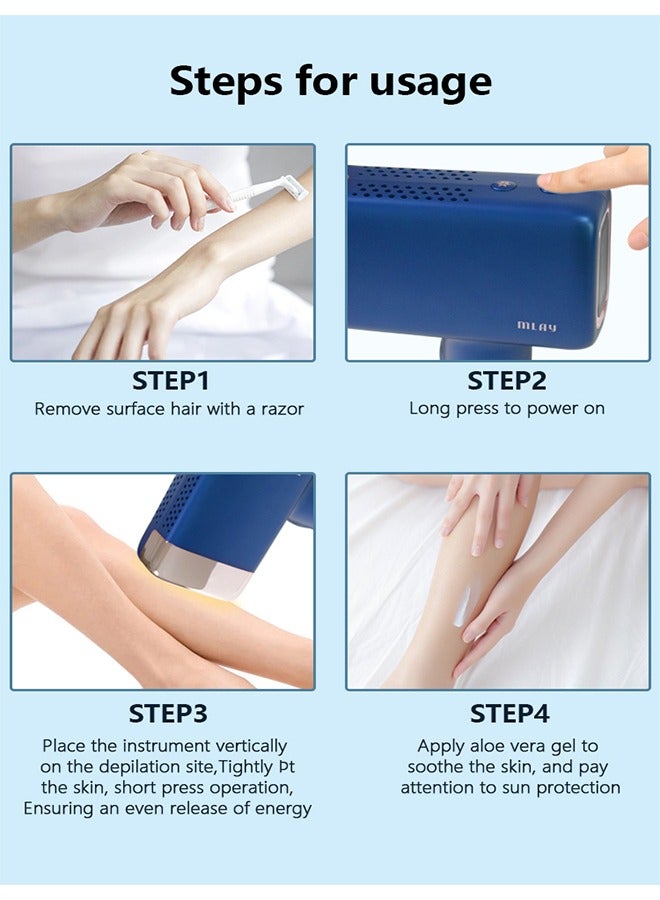MLAY Updated T14 IPL Laser Painless Hair Removal Device With HR AC SR Lamp 3℃ Cold Compress/5-Levels/500000 Pulses Free Gift T14 Hair Removal Device (1*HR) Dark Blue - Image 5