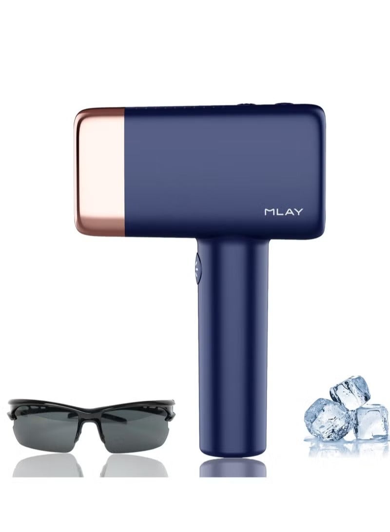 MLAY T14 Painless Ice Compress Laser Hair Removal Device,500,000 Flashes Epilator For Whole Body Bikini Line Arm Armpit Face Back Leg (1*HR Lamp) Dark Blue - Image 1