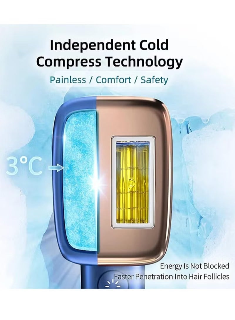 MLAY T14 Painless Ice Compress Laser Hair Removal Device,500,000 Flashes Epilator For Whole Body Bikini Line Arm Armpit Face Back Leg (1*HR Lamp) Dark Blue - Image 3