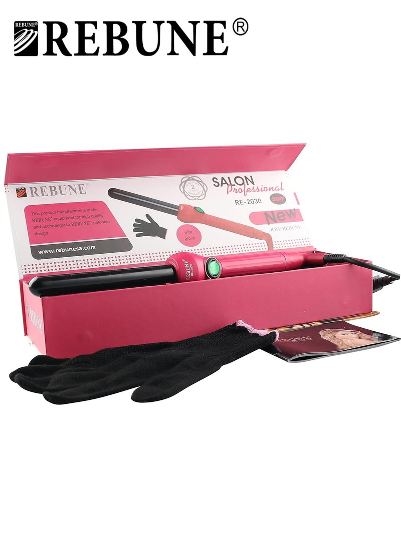 ريبون Original RE-2030 Hair Curler 25MM Hair Curling Iron With Heat Resistant Glove Pink/Black  - Image 1