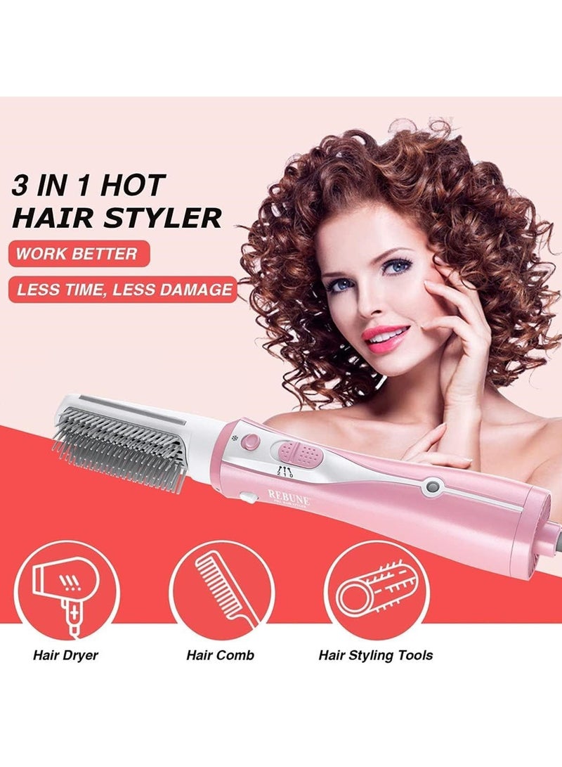 REBUNE Original Electric Hair Styler Brush 1200W Hair Straightening Brush Hair Dryer and Hair Curler With 2 Attachment pink/white  - Image 4