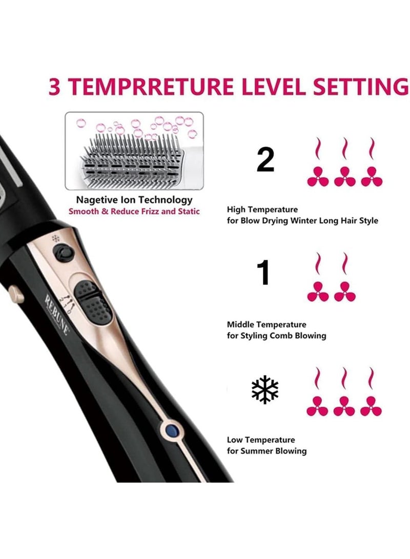 REBUNE Original 1200W Electric Hair Dryer Brush 3 In 1 Hot Air Styler With 2 Attachment RE-2078-2 UAE Plug Black/Gold - Image 5