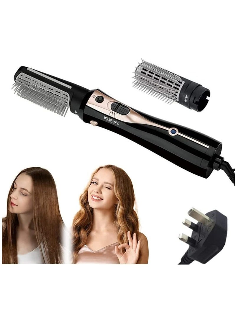 REBUNE Original 1200W Electric Hair Dryer Brush 3 In 1 Hot Air Styler With 2 Attachment RE-2078-2 UAE Plug Black/Gold - Image 2