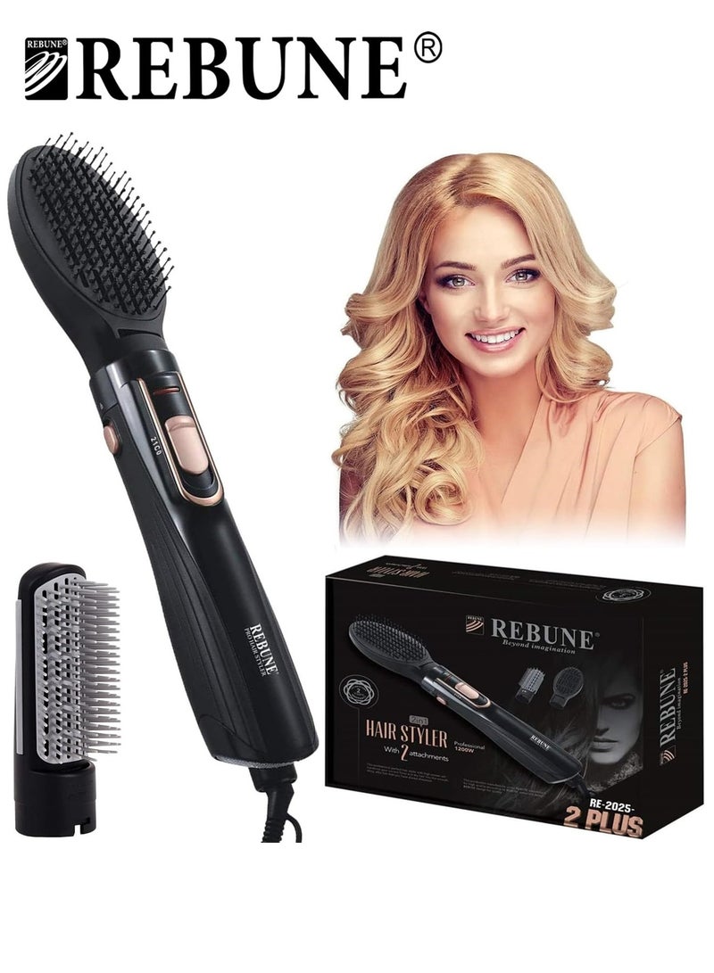 REBUNE Original 1200W Electric Hair Dryer Brush One-Step Volumizer Hair Dryer and Hot Air Brush Black/Gold  - Image 1