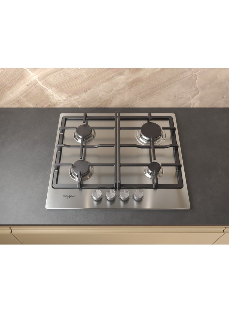 Whirlpool 60CM Built in 4 Gas hob,Cast Iron Open Grid,Inox - TGML660IX Silver - Image 4