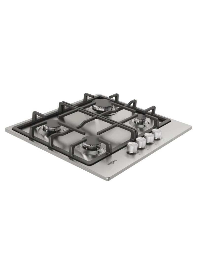 Whirlpool 60CM Built in 4 Gas hob,Cast Iron Open Grid,Inox - TGML660IX Silver - Image 3