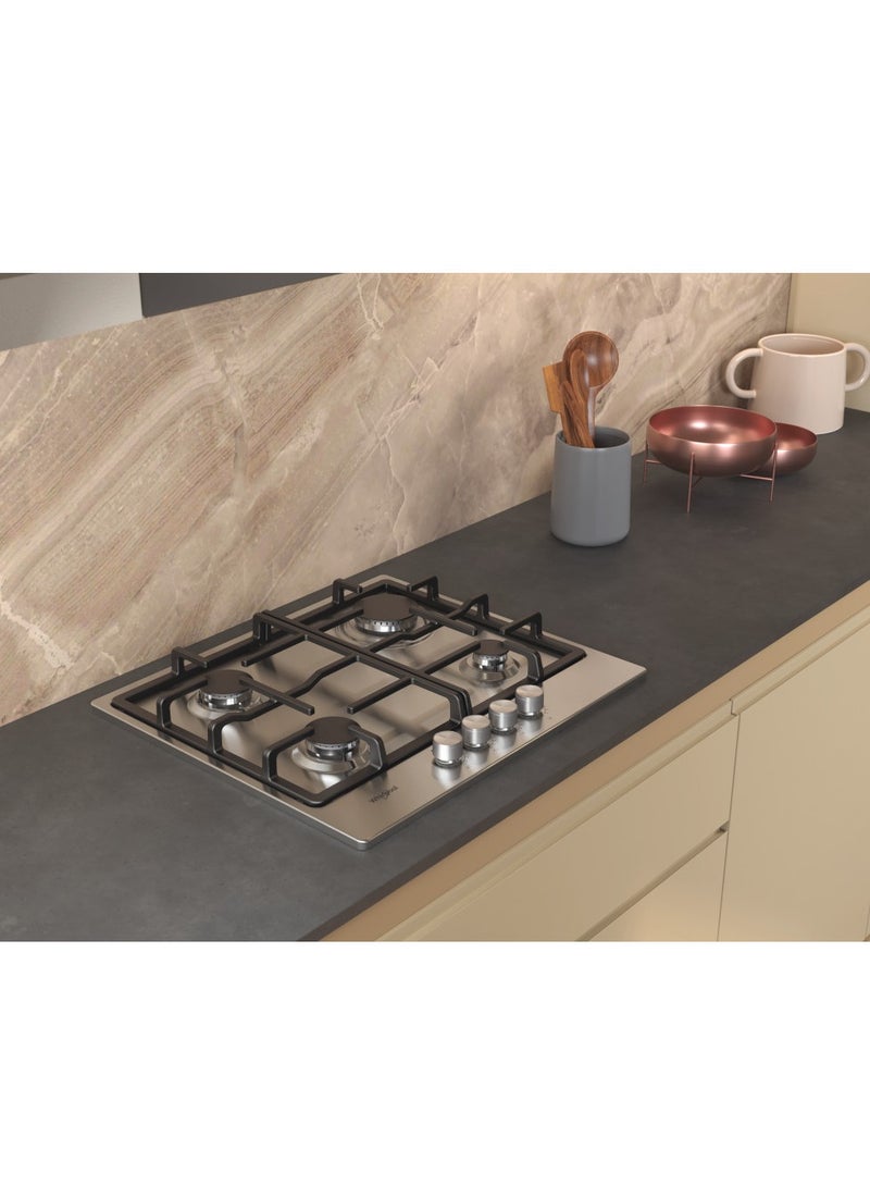 Whirlpool 60CM Built in 4 Gas hob,Cast Iron Open Grid,Inox - TGML660IX Silver - Image 5