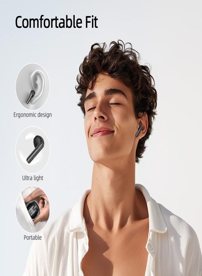 QCY - T32 AilyBuds Clear Wireless Earbuds, 5.3 Bluetooth Earphone, 13mm Drivers, Low Latency for Gaming, In-Ear Lightweight Design,Quick Charge and 22.5 Hours Long Battery Black - Image 1