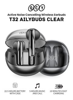 QCY T32 AilyBuds Clear Wireless Earbuds, 5.3 Bluetooth Earphone, 13mm Drivers, Low Latency for Gaming, In-Ear Lightweight Design,Quick Charge and 22.5 Hours Long Battery Black  - Image 1