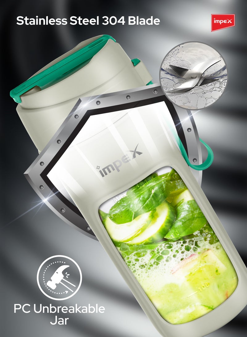 إمبكس Portable Blender, 50 W, Type C Rechargeable Personal Size Juicer Blender, PC Unbreakable Jar, For Mixer for Fruits, Smoothies & Shakes And Crushing Ice - 500 ml 50 W PBL 02 White  - Image 4
