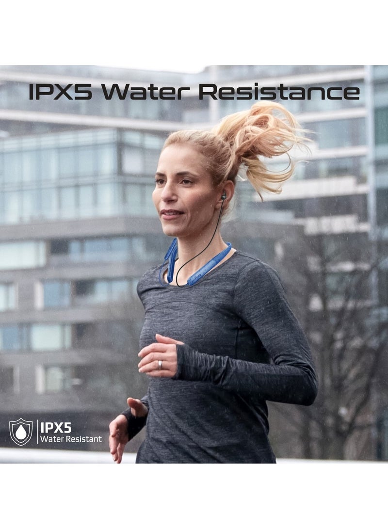 Promate Wireless Neckband Earphones with Multi-Point Pairing, Omni-Directional Mic, 200-hour Playtime, In-Line Controls, Crystal-Clear Call Quality, And Comfortable Neckband for Active Lifestyles, Leap-200H Blue