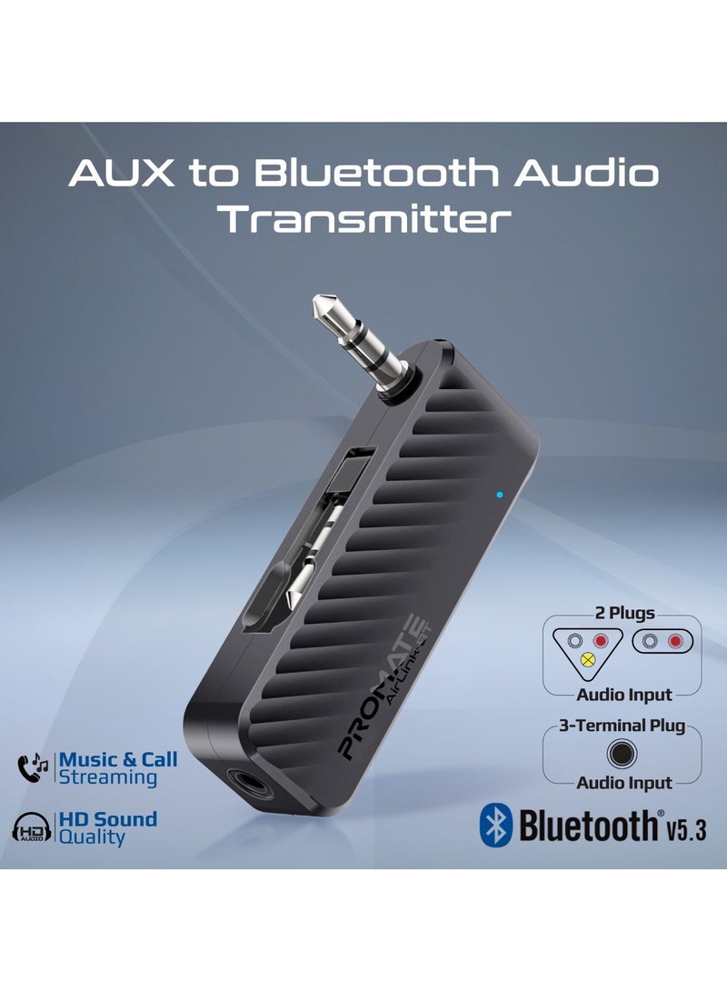 PROMATE - Promate’s Wireless Audio Converter with In-Flight Foldable AUX Jack for Travel, 10hrs Long-Lasting Battery, Universal Device Support, and Bluetooth v5.3 Technology – AirLink-BT Black - Image 1