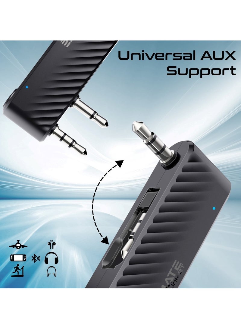 PROMATE - Promate’s Wireless Audio Converter with In-Flight Foldable AUX Jack for Travel, 10hrs Long-Lasting Battery, Universal Device Support, and Bluetooth v5.3 Technology – AirLink-BT Black - Image 1