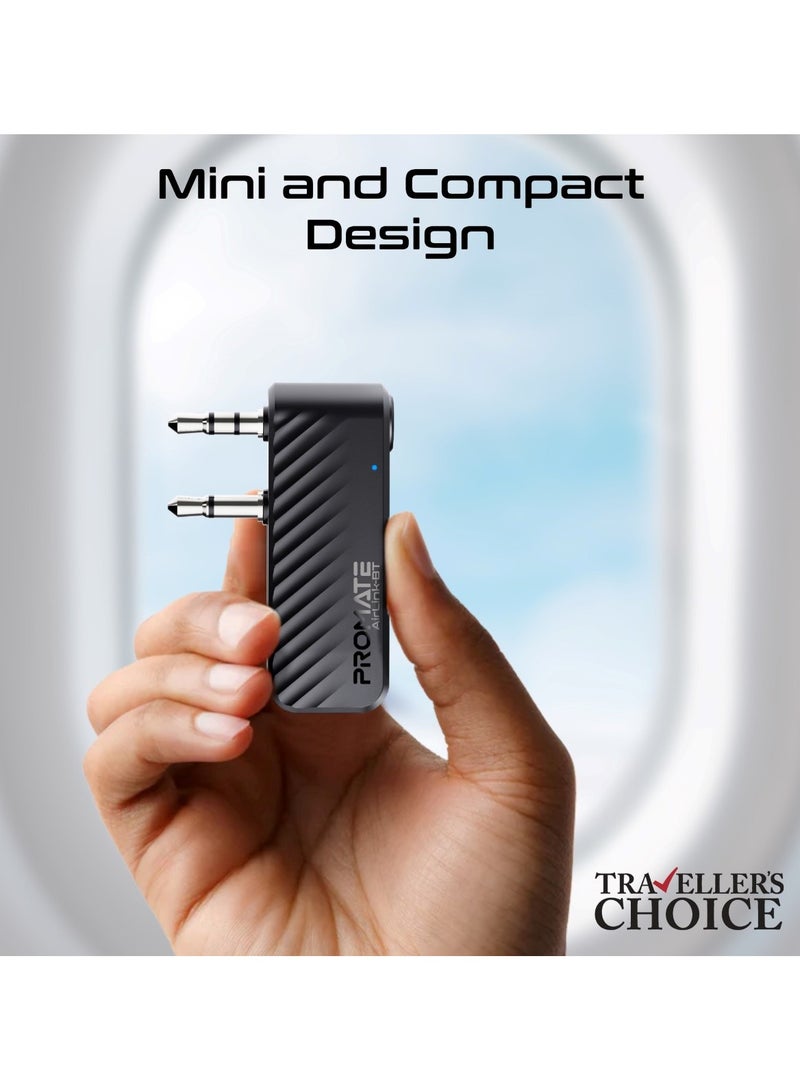 PROMATE - Promate’s Wireless Audio Converter with In-Flight Foldable AUX Jack for Travel, 10hrs Long-Lasting Battery, Universal Device Support, and Bluetooth v5.3 Technology – AirLink-BT Black - Image 1
