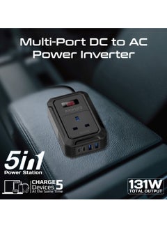 PROMATE Promate 200W AC Socket Car Power Inverter with Multi-Port Outputs, Dual PD65W and 30W USB-C Ports, Dual QC18W USB-A Ports, Fire-Resistant Design, And Real-Time LCD Screen for Portable Charging, Inverto Black  - Image 2