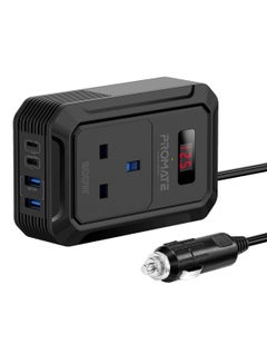 PROMATE Promate 200W AC Socket Car Power Inverter with Multi-Port Outputs, Dual PD65W and 30W USB-C Ports, Dual QC18W USB-A Ports, Fire-Resistant Design, And Real-Time LCD Screen for Portable Charging, Inverto Black  - Image 1