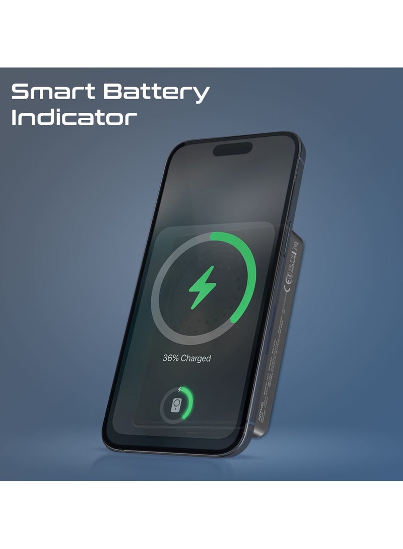 بروميت Promate Powerful Power Bank, 10000mAh Battery Charger with 15W MagSafe Compatible Fast Charging, 20W USB-C Input/Output Port, Charge Protection, Smart Battery Indicators, and Durable Aluminium Design, Blade-10 Black - Image 5