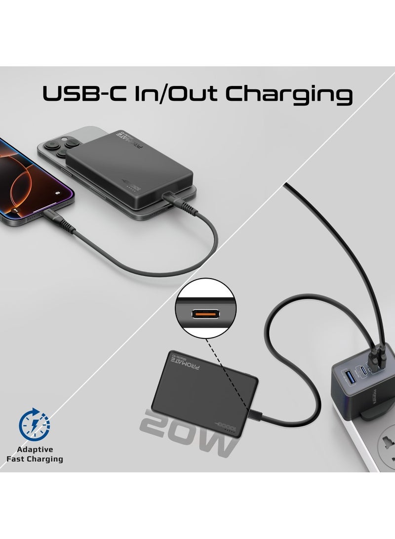بروميت Promate Powerful Power Bank, 10000mAh Battery Charger with 15W MagSafe Compatible Fast Charging, 20W USB-C Input/Output Port, Charge Protection, Smart Battery Indicators, and Durable Aluminium Design, Blade-10 Black - Image 4