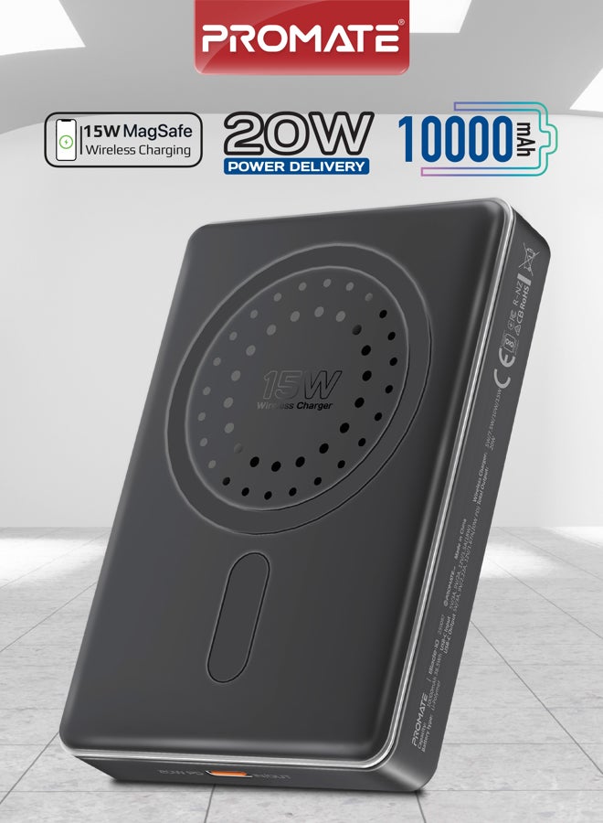 بروميت Blade-10 MagSafe Power Bank 10000mAh,15W, 20W USB-C PD Fast Charging, Slim Aluminium Wireless Charger, LED Indicator, Charge Protection for iPhone 17/17Pro/16/15,Samsung S26/S25, Black Black - Image 1