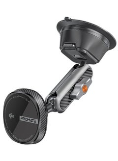 Promate Qi2-certified Wireless Car Mount, Ultra-Fast MagSafe Car Charger with 15W Output, Adjustable Arm, Dual Ball Joint Design, Dashboard & Windshield Support, Charge Protection, 360 Degree Rotation, FlexDrive-Qi2 Black
