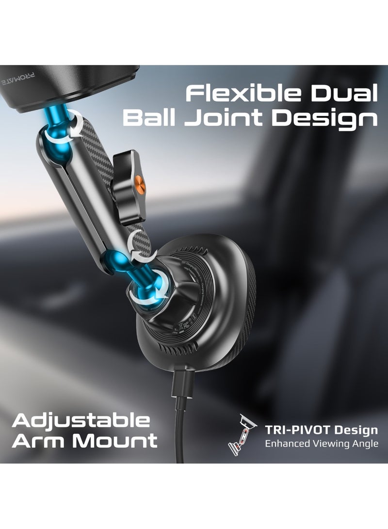 PROMATE - Promate Qi2-certified Wireless Car Mount, Ultra-Fast MagSafe Car Charger with 15W Output, Adjustable Arm, Dual Ball Joint Design, Dashboard & Windshield Support, Charge Protection, 360 Degree Rotation, FlexDrive-Qi2 Black - Image 1