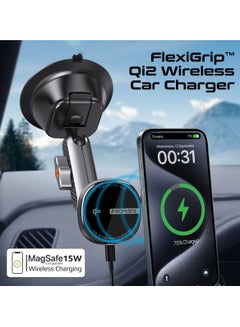 PROMATE Promate Qi2-certified Wireless Car Mount, Ultra-Fast MagSafe Car Charger with 15W Output, Adjustable Arm, Dual Ball Joint Design, Dashboard & Windshield Support, Charge Protection, 360 Degree Rotation, FlexDrive-Qi2 Black  - Image 2