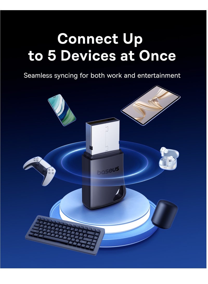 بيسوس - Latest USB Bluetooth Adapter for PC, Bluetooth 5.4 Dongle Transmitter, 【Lag-free Multi-device Connectivity】 for Mouse, Keyboard, Headsets, Gamepad, 【Driver-Free Plug-and-Play】 Design, Compact and Reliable Bluetooth 5.4 Adapter for Windows 8.1/10/11 Compatibility and Seamless Performance Bluetooth Adapter V5.4- Black - Image 1