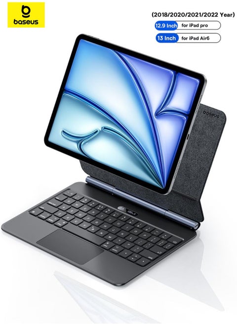 iPad Air 13 Keyboard Case, Ultra-Slim 5.7mm Magnetic iPad Pro 12.9 (2022/2021/2020/2018) & iPad Air 6 (13") Case Keyboard, Bluetooth 5.3, Smart LED Display, Easy-Set Floating Cantilever Stand, Precision Multi-Touch Trackpad, Backlit Keys, Premium Typing Experience, Magnetic Design, Adjustable Viewing Angles Black