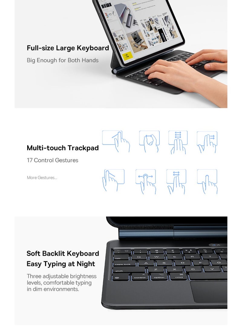 iPad Air 13 Keyboard Case, Ultra-Slim 5.7mm Magnetic iPad Pro 12.9 (2022/2021/2020/2018) & iPad Air 6 (13") Case Keyboard, Bluetooth 5.3, Smart LED Display, Easy-Set Floating Cantilever Stand, Precision Multi-Touch Trackpad, Backlit Keys, Premium Typing Experience, Magnetic Design, Adjustable Viewing Angles Black