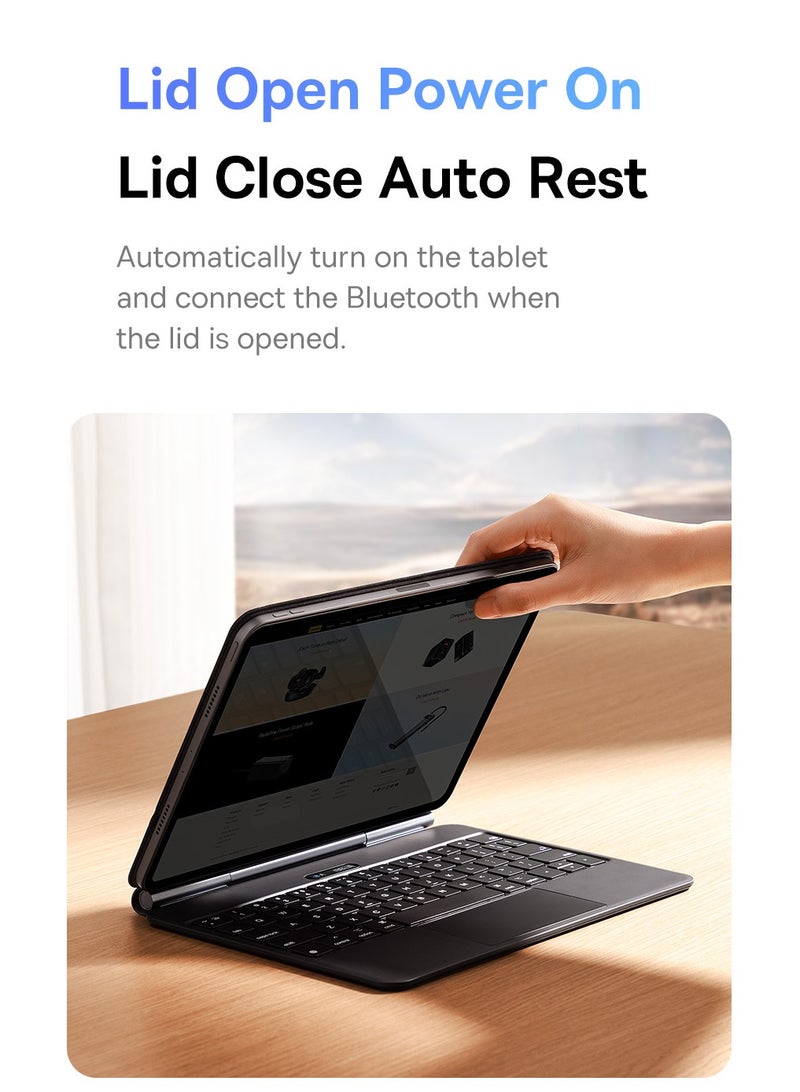 iPad Air 13 Keyboard Case, Ultra-Slim 5.7mm Magnetic iPad Pro 12.9 (2022/2021/2020/2018) & iPad Air 6 (13") Case Keyboard, Bluetooth 5.3, Smart LED Display, Easy-Set Floating Cantilever Stand, Precision Multi-Touch Trackpad, Backlit Keys, Premium Typing Experience, Magnetic Design, Adjustable Viewing Angles Black