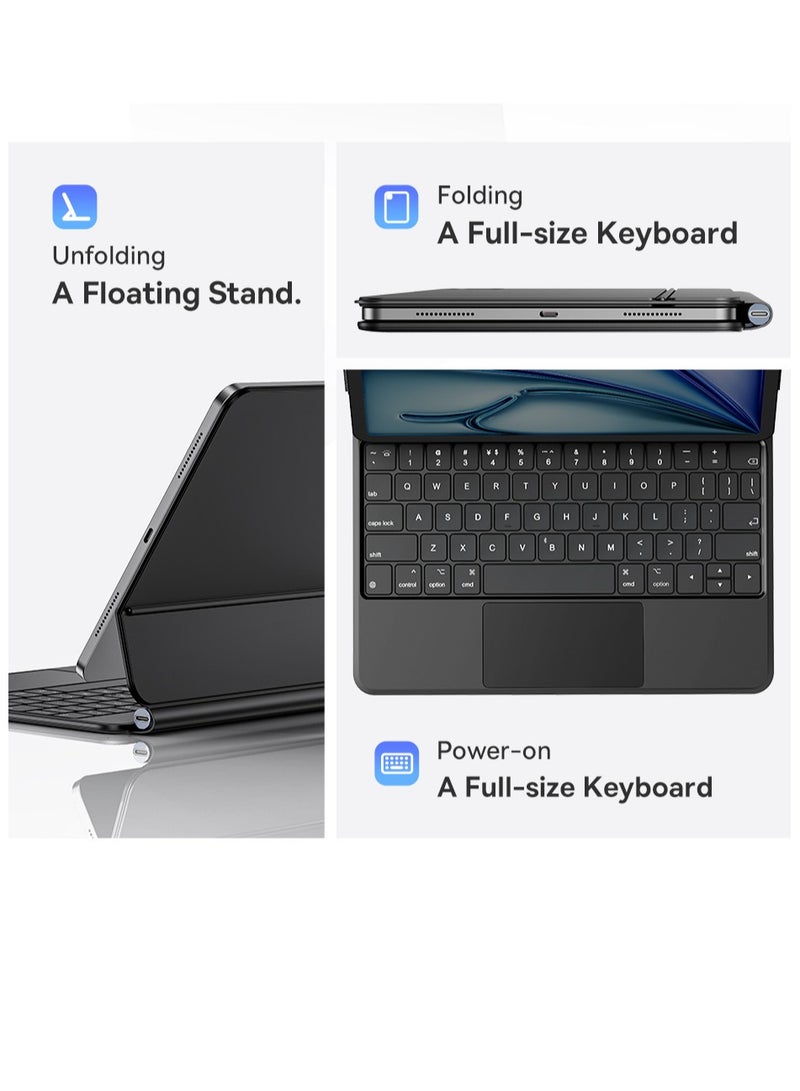 iPad Air 13 Keyboard Case, Ultra-Slim 5.7mm Magnetic iPad Pro 12.9 (2022/2021/2020/2018) & iPad Air 6 (13") Case Keyboard, Bluetooth 5.3, Smart LED Display, Easy-Set Floating Cantilever Stand, Precision Multi-Touch Trackpad, Backlit Keys, Premium Typing Experience, Magnetic Design, Adjustable Viewing Angles Black