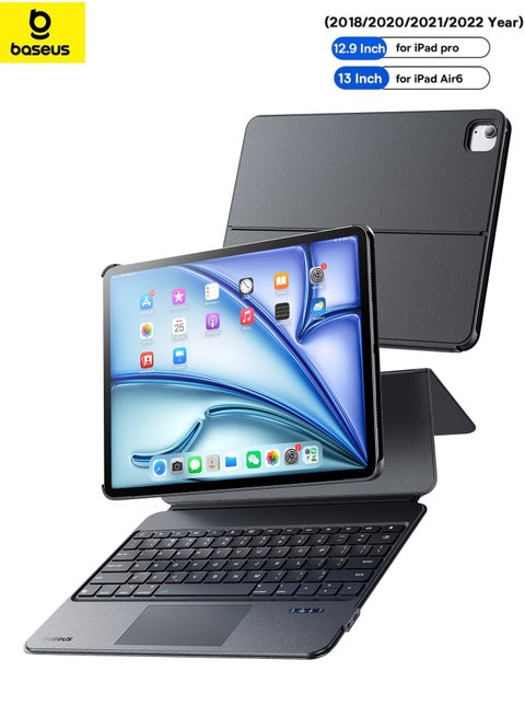 iPad Air 13 (2024) Magnetic Detachable Keyboard Case, Ultra-Thin iPad Pro 12.9" (2018-2022) Keyboard Case, Bluetooth 5.3, 100-Day Battery, Precision Multi-Touch Trackpad, Backlit Keys, Slim Design, Portrait/Landscape Support, Premium PU Leather, Adjustable Stand, Durable and Stylish Black