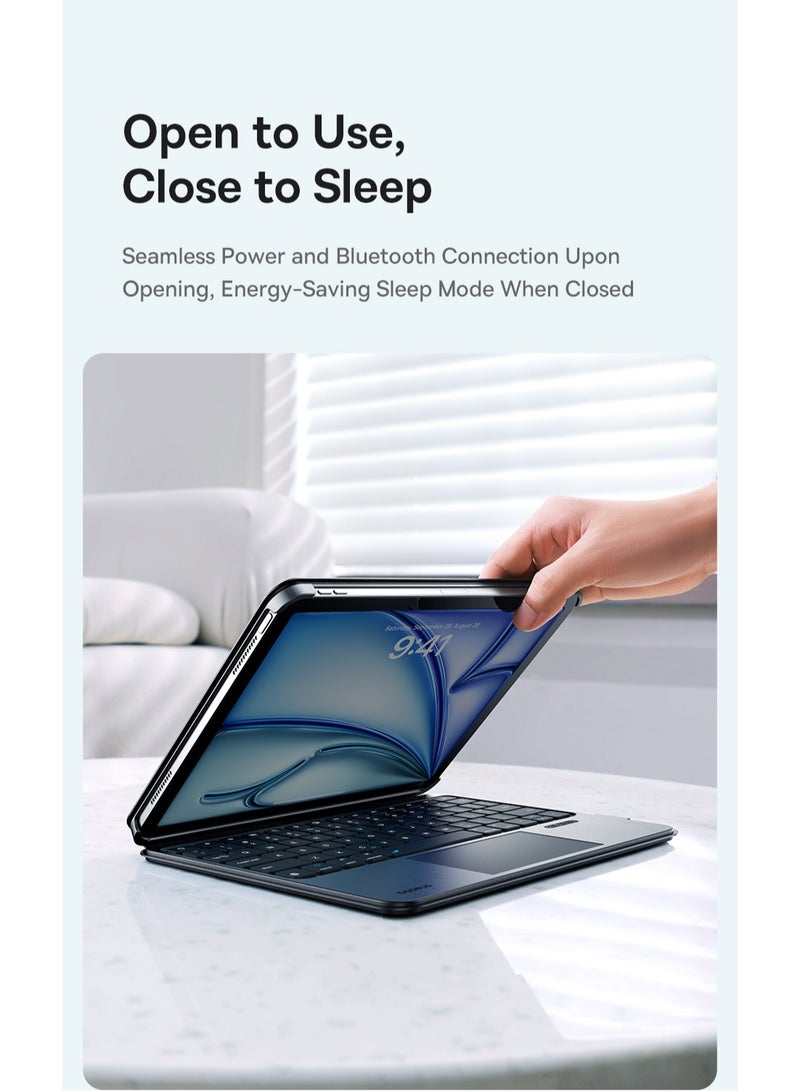 بيسوس - iPad Air 13 (2024) Magnetic Detachable Keyboard Case, Ultra-Thin iPad Pro 12.9" (2018-2022) Keyboard Case, Bluetooth 5.3, 100-Day Battery, Precision Multi-Touch Trackpad, Backlit Keys, Slim Design, Portrait/Landscape Support, Premium PU Leather, Adjustable Stand, Durable and Stylish Black - Image 1