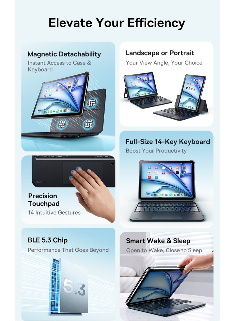 بيسوس - iPad Air 13 (2024) Magnetic Detachable Keyboard Case, Ultra-Thin iPad Pro 12.9" (2018-2022) Keyboard Case, Bluetooth 5.3, 100-Day Battery, Precision Multi-Touch Trackpad, Backlit Keys, Slim Design, Portrait/Landscape Support, Premium PU Leather, Adjustable Stand, Durable and Stylish Black - Image 1