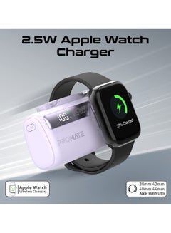 PROMATE 5000 mAh Promate 5000mAh Portable Power Bank with Built-In 20W USB-C In/Out Foldable Connector and 12W Lightning Foldable Connector, Apple Watch Charger, Fast USB-C Charging Port, Charge Protection, LED Display, PowerUp-Trio Purple  - Image 5