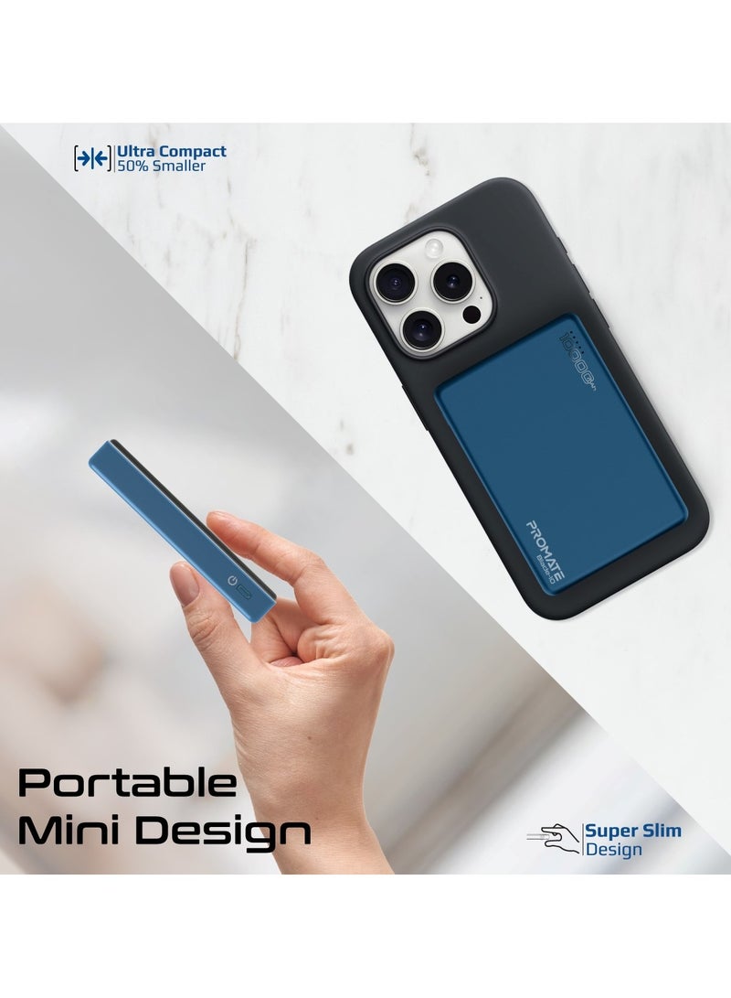 PROMATE - 10000 mAh Promate Powerful Power Bank, 10000mAh Battery Charger with 15W MagSafe Compatible Fast Charging, 20W USB-C Input/Output Port, Charge Protection, Smart Battery Indicators, and Durable Aluminium Design, Blade-10 Blue - Image 1