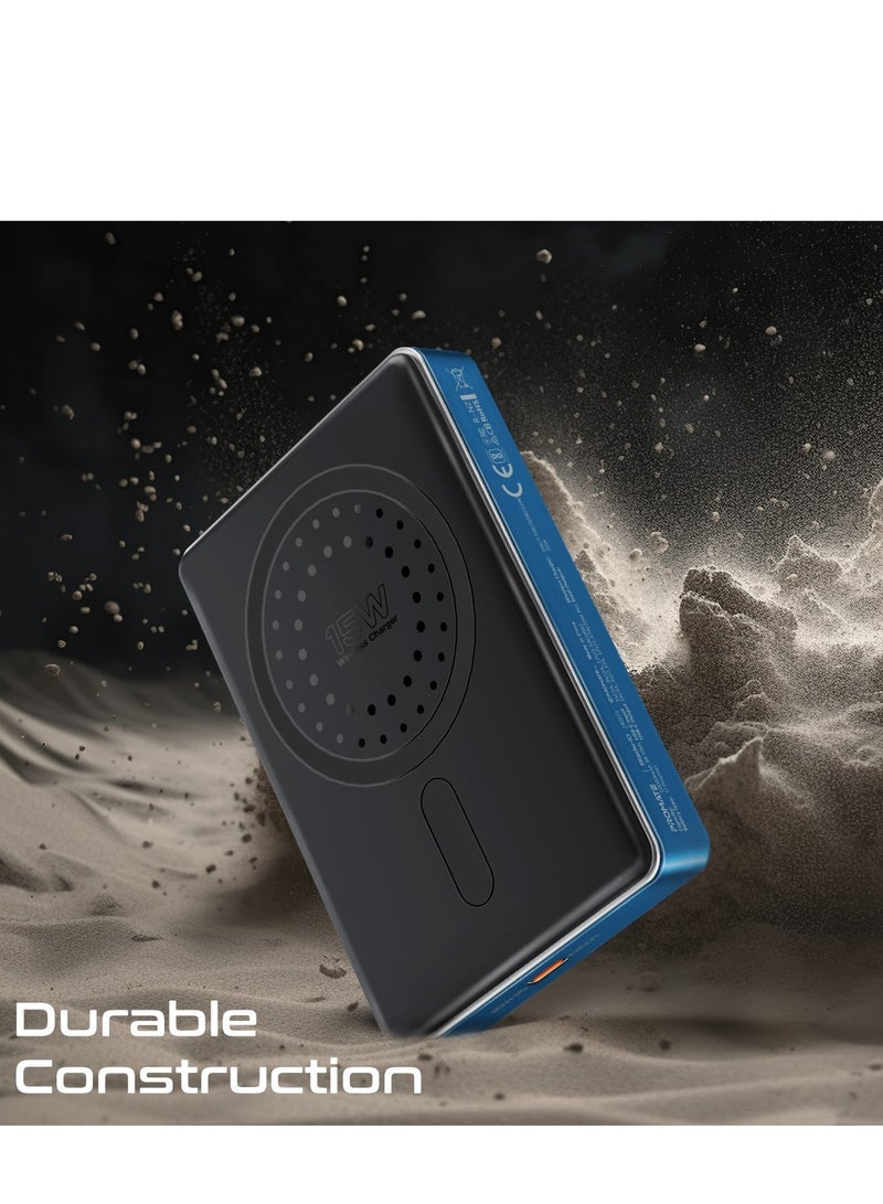 PROMATE - 10000 mAh Promate Powerful Power Bank, 10000mAh Battery Charger with 15W MagSafe Compatible Fast Charging, 20W USB-C Input/Output Port, Charge Protection, Smart Battery Indicators, and Durable Aluminium Design, Blade-10 Blue - Image 1