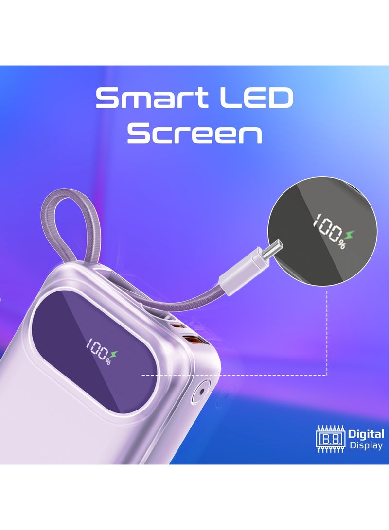 PROMATE - 20000 mAh Promate Power Bank with Built-In USB-C and Lightning Cables, 20000mAh Compact Fast Charging Power Bank, 35W USB-C Power Delivery and 22.5W USB-A Qualcomm QC 3.0 Port for Apple, Android, PowerPod-20 Purple - Image 1
