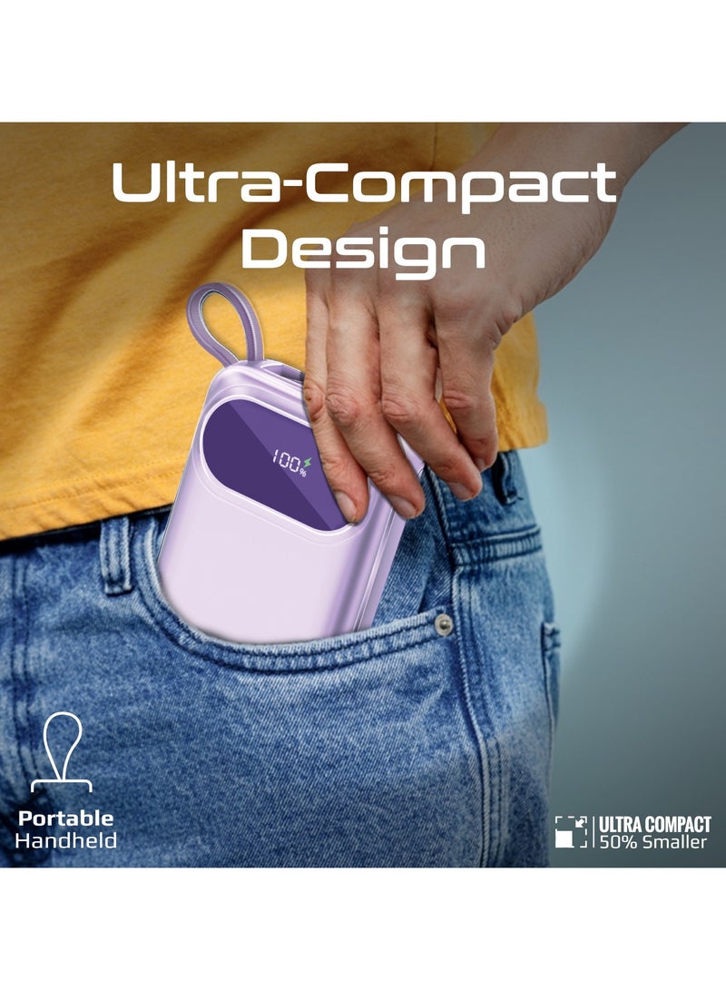 PROMATE - 20000 mAh Promate Power Bank with Built-In USB-C and Lightning Cables, 20000mAh Compact Fast Charging Power Bank, 35W USB-C Power Delivery and 22.5W USB-A Qualcomm QC 3.0 Port for Apple, Android, PowerPod-20 Purple - Image 1