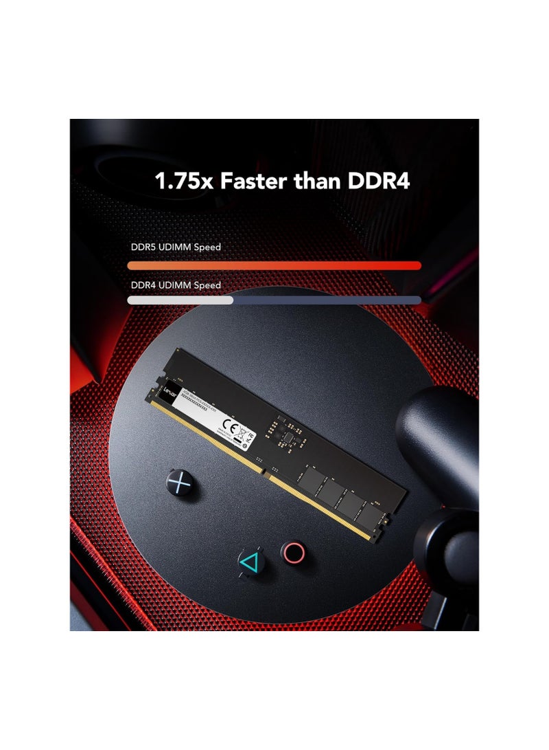 Lexar - UDIMM 16GB DDR5 RAM 5600MHz 288-Pin DDR5 UDIMM Computer RAM, High Performance UDIMM Memory for PC Memory 1.1V CL46-45-45-90 (LD5U16G56C46ST-BGS) Black - Image 1