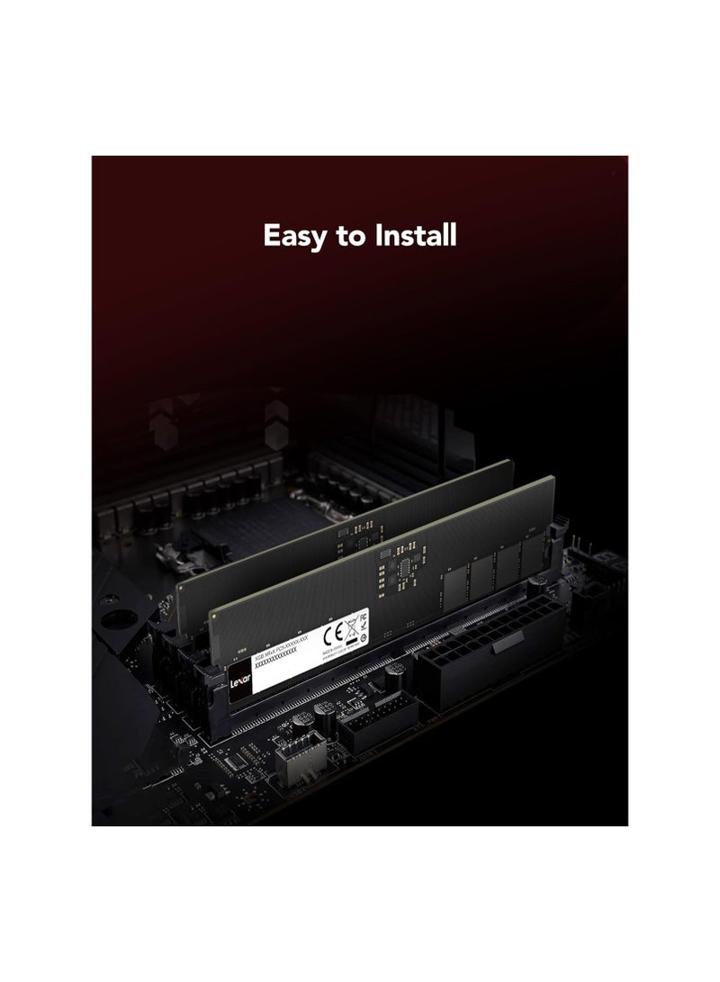 Lexar - UDIMM 16GB DDR5 RAM 5600MHz 288-Pin DDR5 UDIMM Computer RAM, High Performance UDIMM Memory for PC Memory 1.1V CL46-45-45-90 (LD5U16G56C46ST-BGS) Black - Image 1
