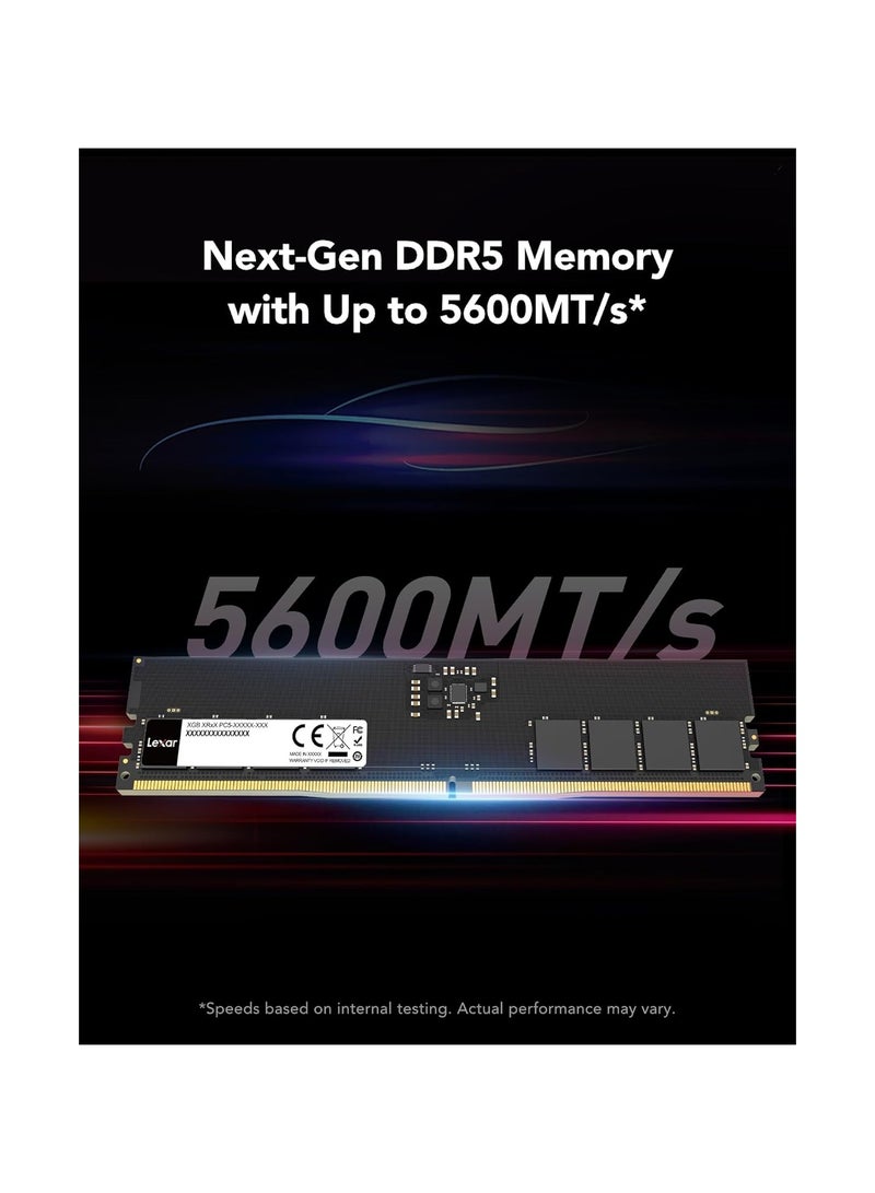 Lexar - UDIMM 16GB DDR5 RAM 5600MHz 288-Pin DDR5 UDIMM Computer RAM, High Performance UDIMM Memory for PC Memory 1.1V CL46-45-45-90 (LD5U16G56C46ST-BGS) Black - Image 1