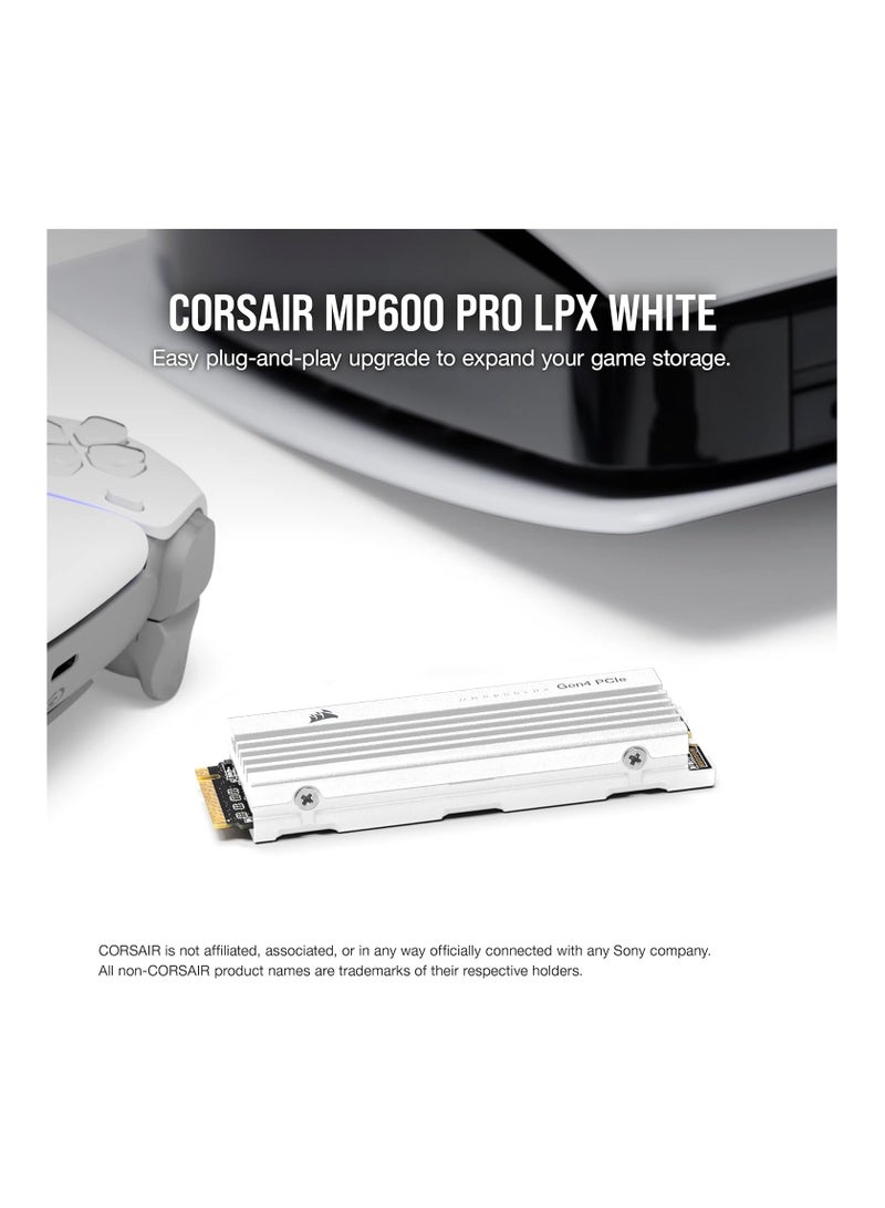 كورسير MP600 PRO LPX 2TB M.2 NVMe PCIe x4 Gen4 SSD - Optimised for PS5 (Up to 7,100MB/sec Sequential Read & 6,800MB/sec Sequential Write Speeds, High-Speed Interface, Compact Form Factor) White 2 TB  - Image 2