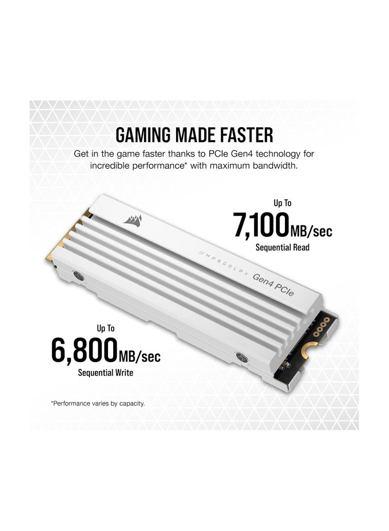 كورسير MP600 PRO LPX 2TB M.2 NVMe PCIe x4 Gen4 SSD - Optimised for PS5 (Up to 7,100MB/sec Sequential Read & 6,800MB/sec Sequential Write Speeds, High-Speed Interface, Compact Form Factor) White 2 TB  - Image 4
