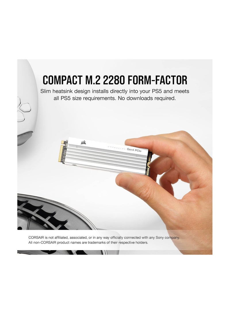 كورسير MP600 PRO LPX 2TB M.2 NVMe PCIe x4 Gen4 SSD - Optimised for PS5 (Up to 7,100MB/sec Sequential Read & 6,800MB/sec Sequential Write Speeds, High-Speed Interface, Compact Form Factor) White 2 TB  - Image 3